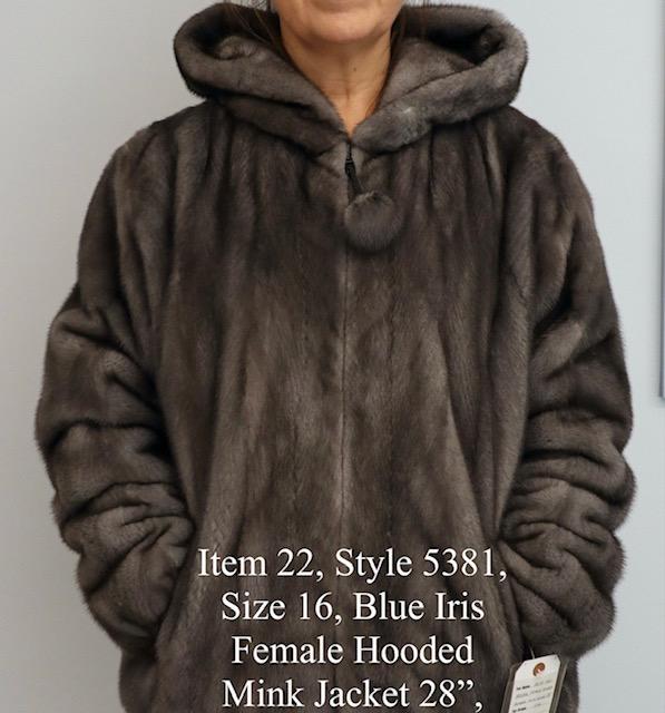 Gliagias Furs Women's Full Skin Mink Bomber Jacket W/ Hood Blue Iris 5381