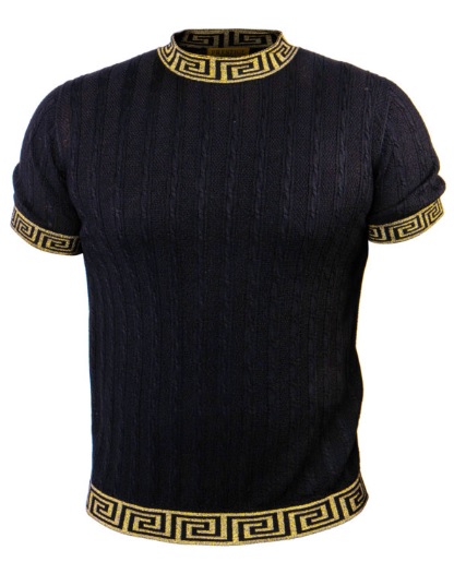 Prestige Knit Mockneck Tee Shirt Black Gold CMK-075 At The Mister Shop