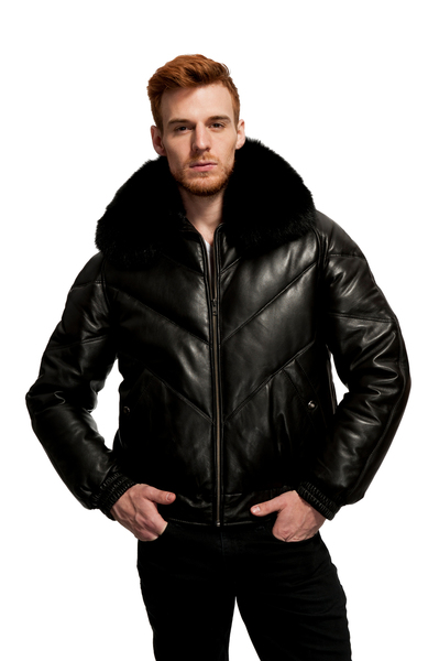 Wilda Leather Original Goose Down Fox Collar Leather Jacket At The ...