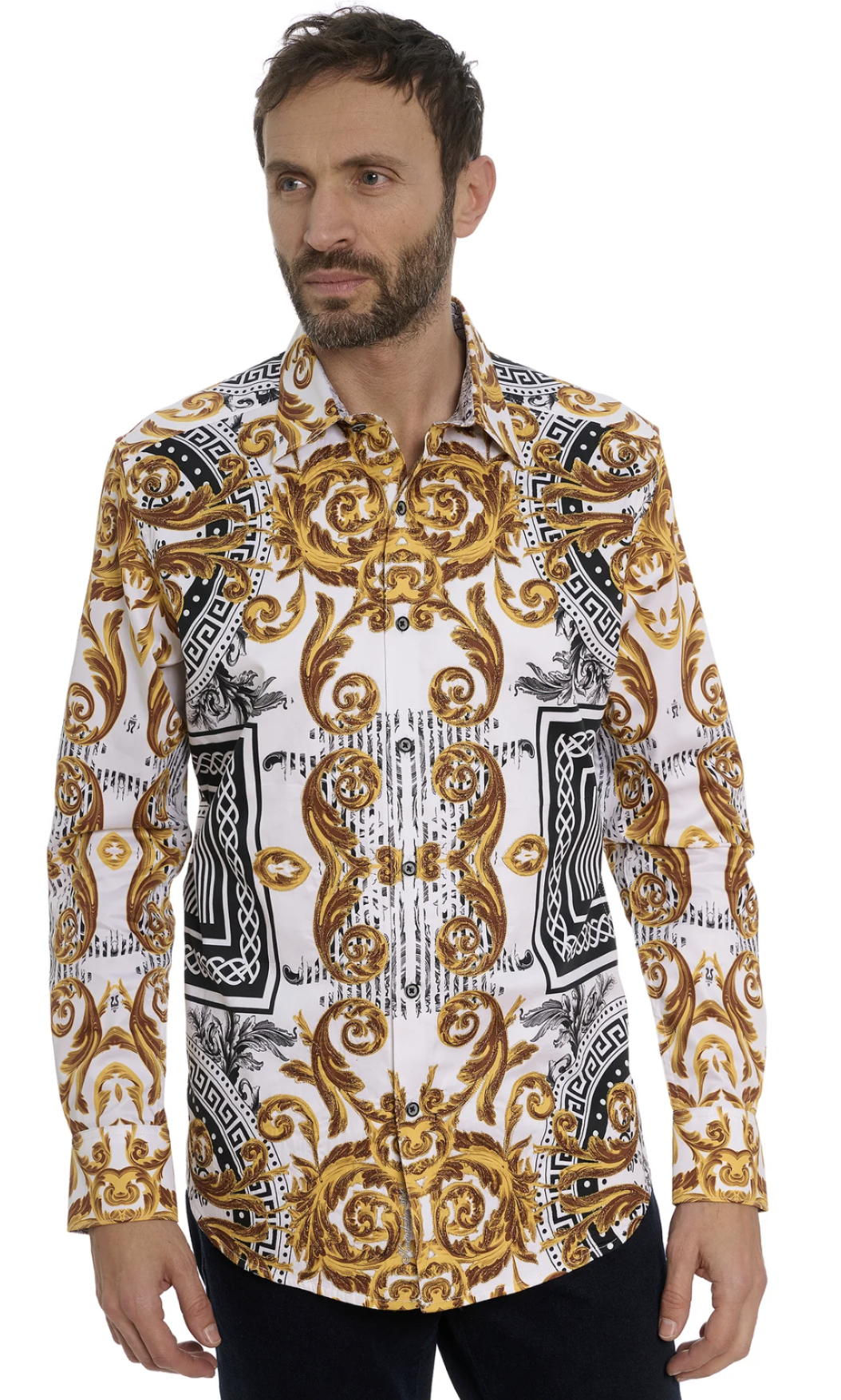 gold series dress shirts Comfort Stretch Non-Iron Stripe Dress Shirt With Contrast Trim main image 1