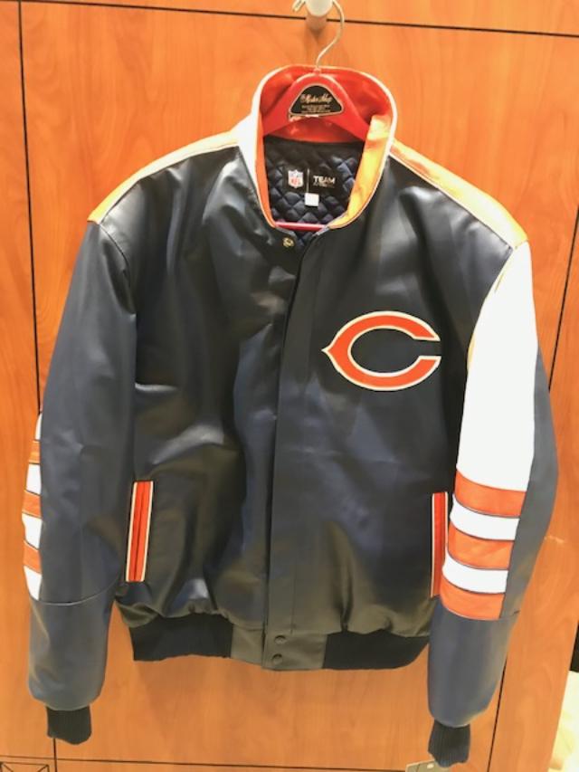 Men's Chicago Bears JH Design Charcoal Wool & Leather Reversible Jacket with Embroidered Logos