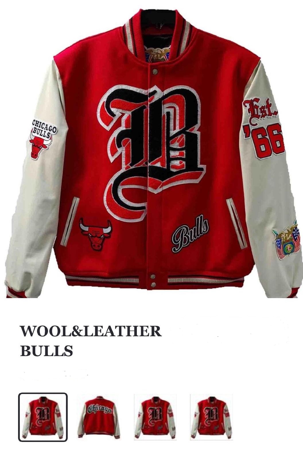 Chicago Bulls Wool to Leather Jacket Red/White (3x-4x)