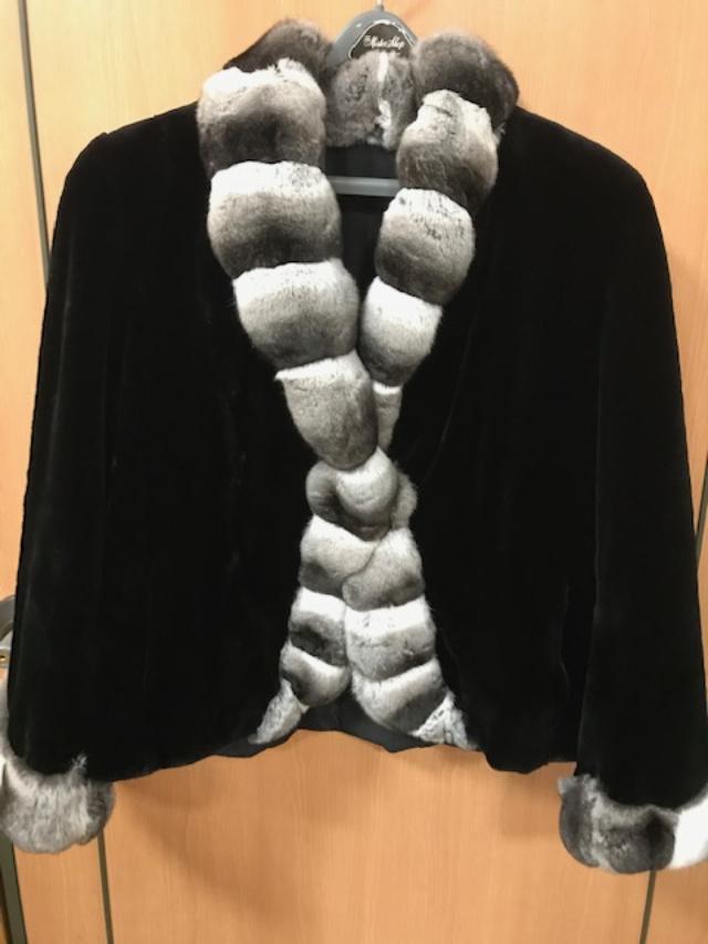 Chosen Furs Women's Shaved Mink Chinchilla Collar Fur Jacket Black