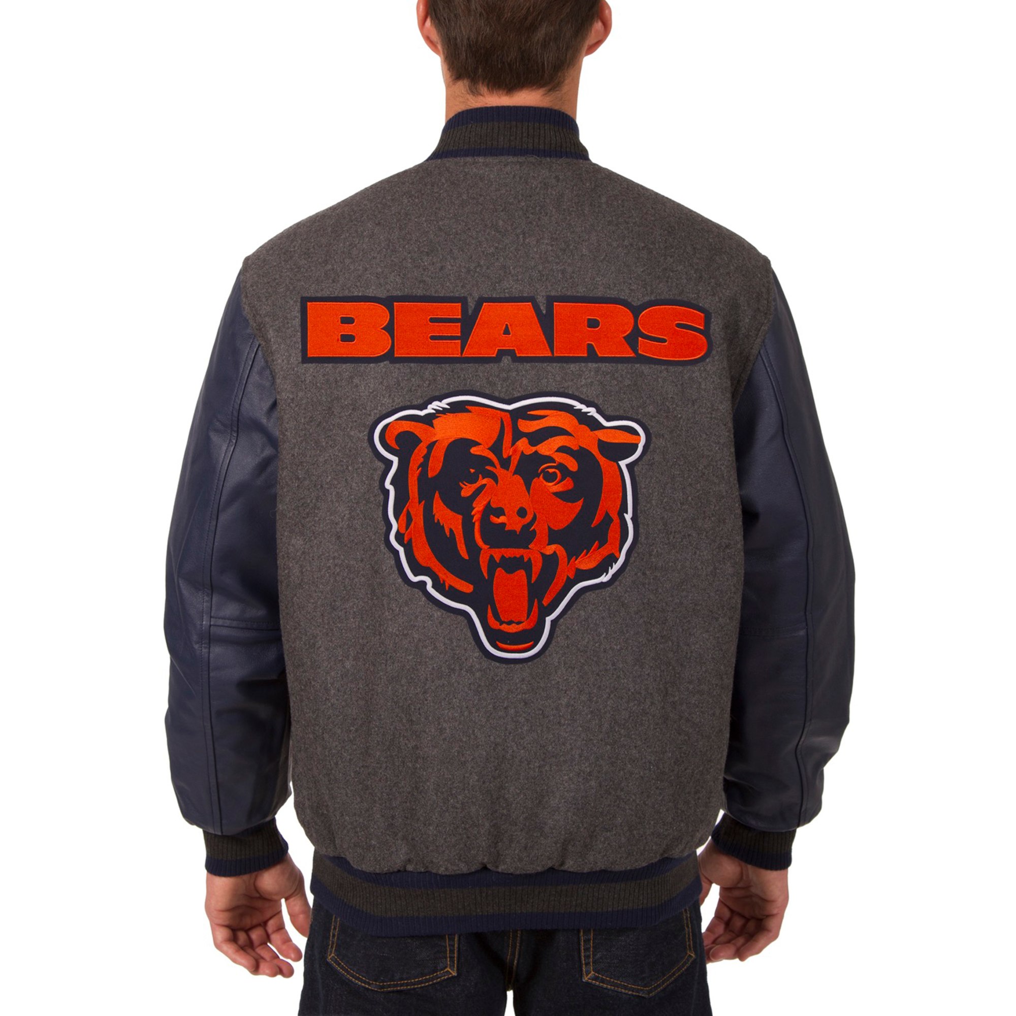 Chicago Bears JH Design Wool/Leather Reversible Jacket Charcoal
