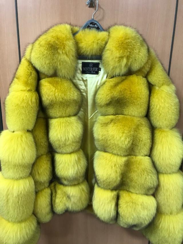 Winter Furs Women's Bomber Fox Fur Jacket Yellow furs fur At The Mister