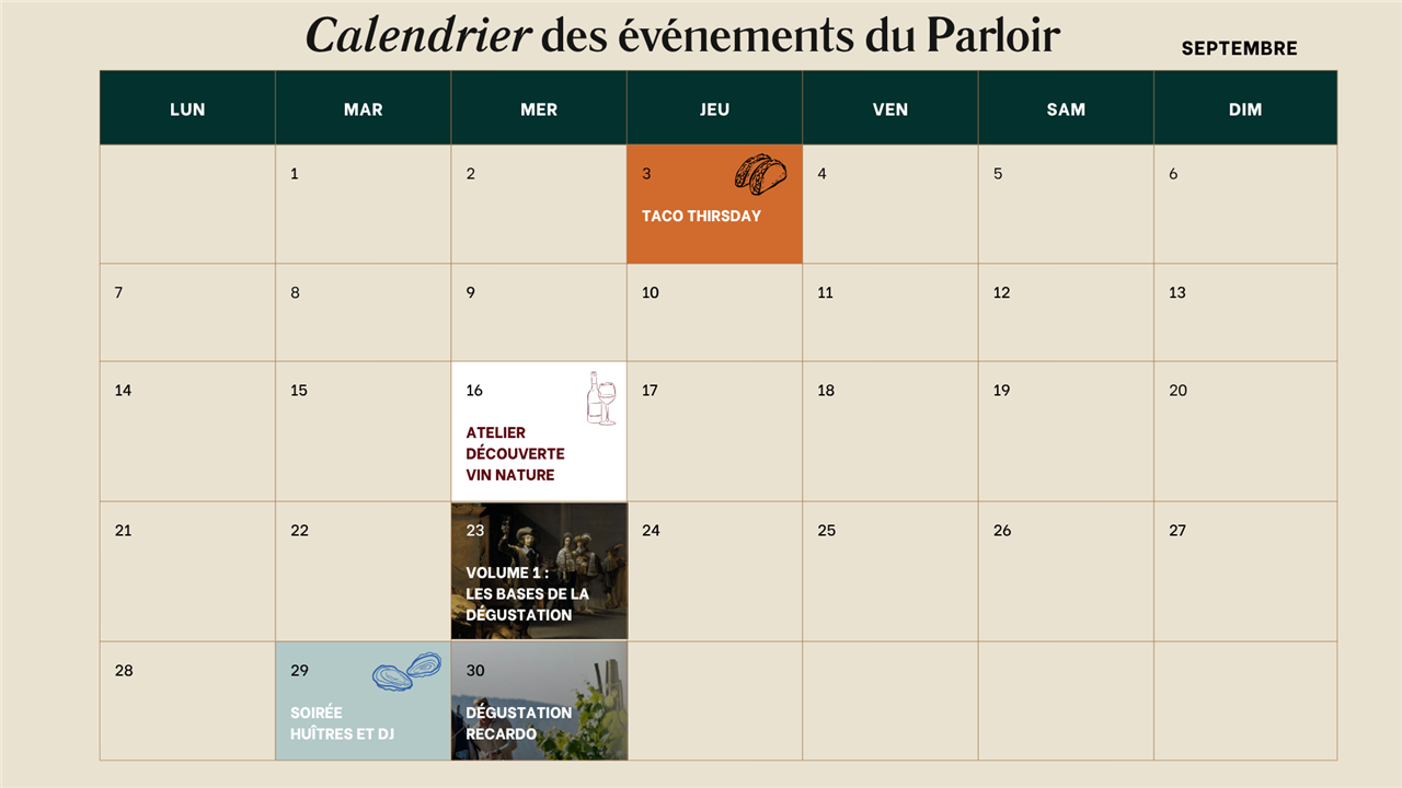 Calendrier des événements du Parloir
