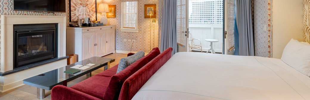 guest room with red couch