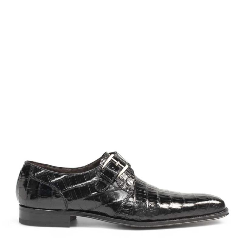 Mezlan Dallas Crocodile Single Monk Strap Shoe Black 14436-F