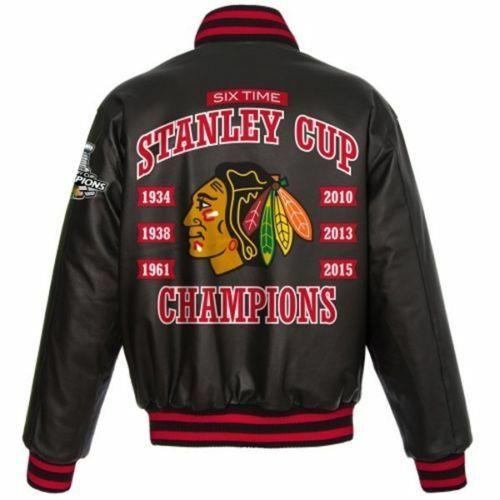 JH Design Chicago Blackhawks 6 Times Stanley Cup Champions Leather Jacket 