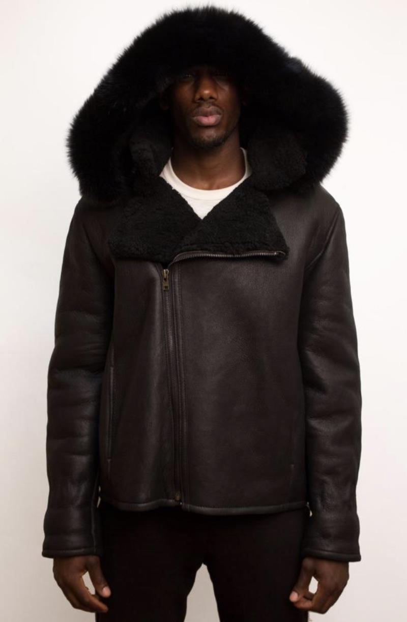 Shearling Winter Jacket With Hood Fur Black