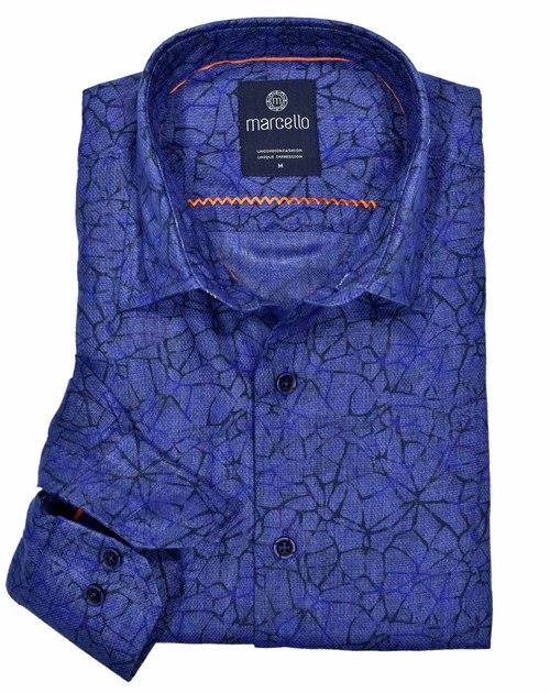 Marcello Fractured Print Sport Shirt Royal Blue W1087