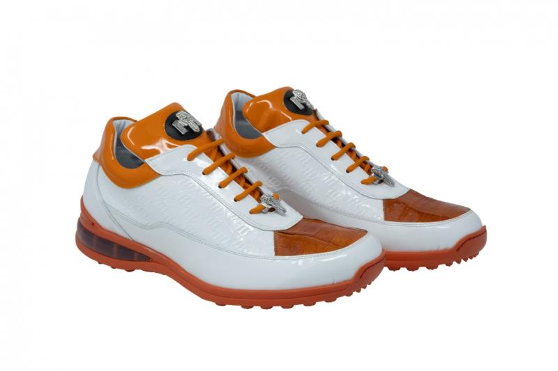 2020 Mauri Bubble Patent Leather Logo Sneaker White Orange 8900/2