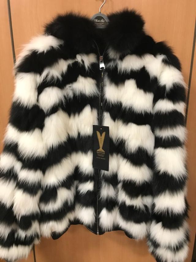 The Mister Shop Long Fox Hooded Fur Jacket Black/White