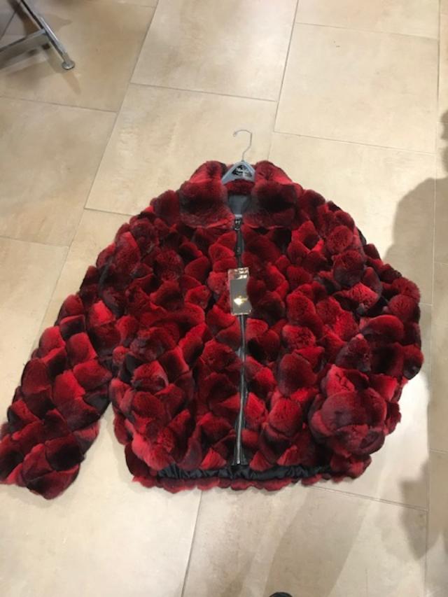 Winter Fur Luxurious Full Skin Square Chinchilla Fur Jacket Red