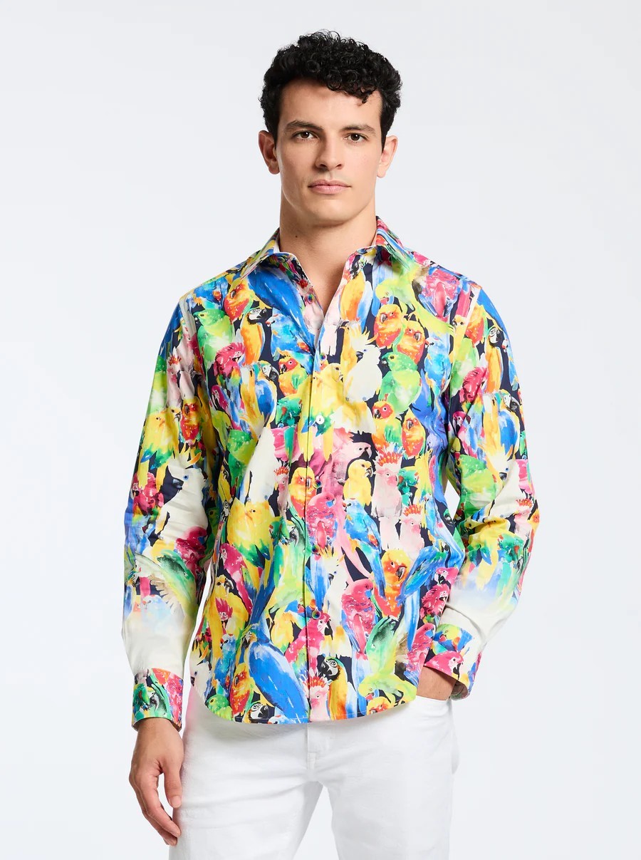 Chemise Robert Graham Édition Limitée - 'Noble Touch Marine' - Taille XL - Soie Et Polyester - Neuf Avec étiquettes