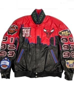 Chicago Bulls 3 Peat Champions All Leather Jacket (S-2x)