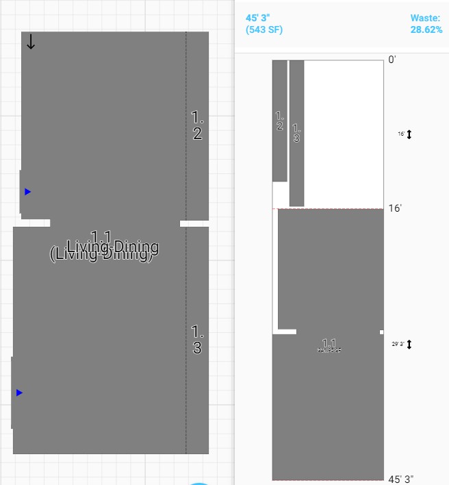 No T or Butt Seams in a simple installation. Fewer number of seams can cause excess waste