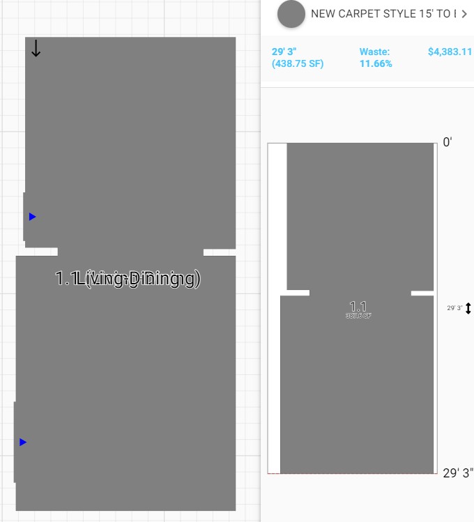 Layout with 15' Wide Carpet Possibly avoid seams by using wider carpet