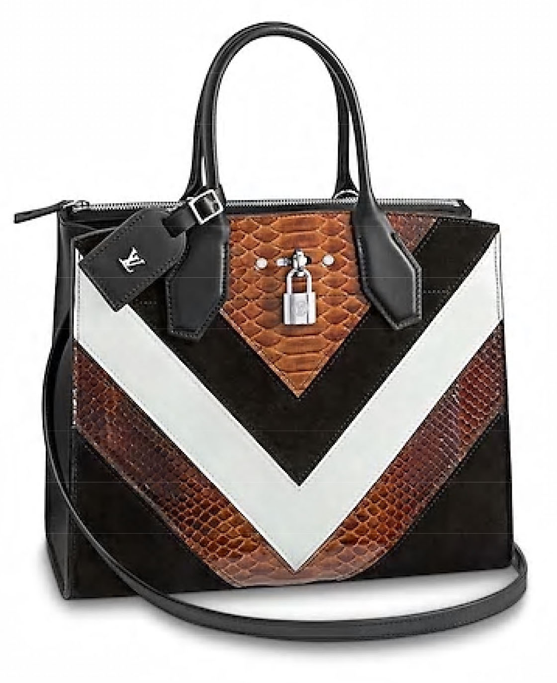 1-Louis Vuitton Women&#39;s City Steamer MM - Black Suede White Calf Leather Spice Chip