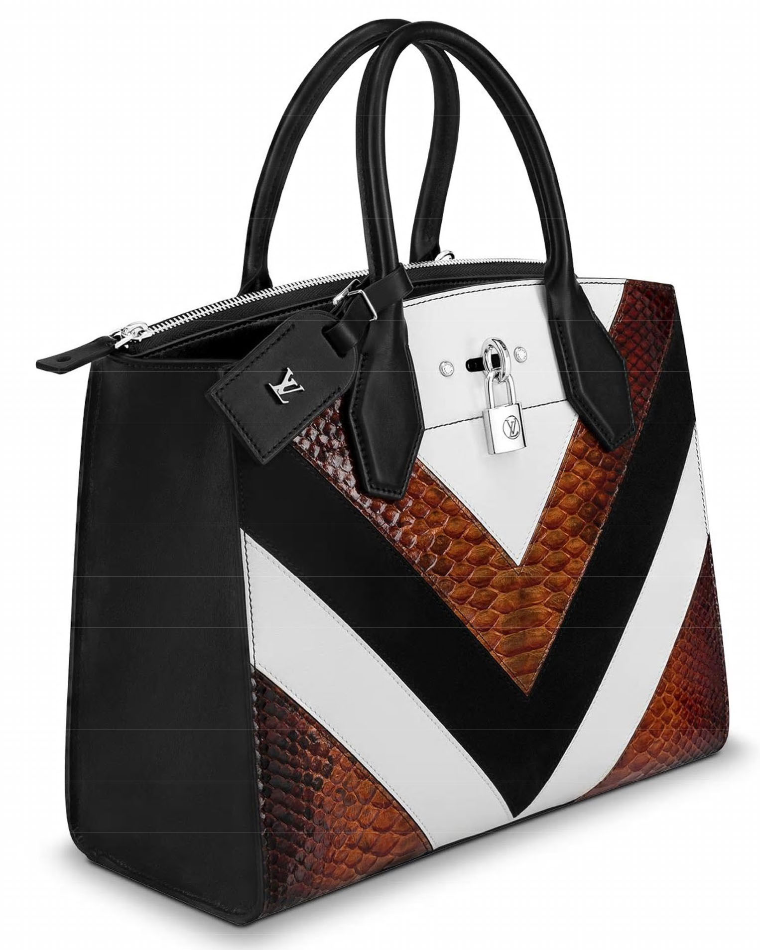 1-Louis Vuitton Women&#39;s City Steamer MM - Black Suede White Calf Leather Spice Chip
