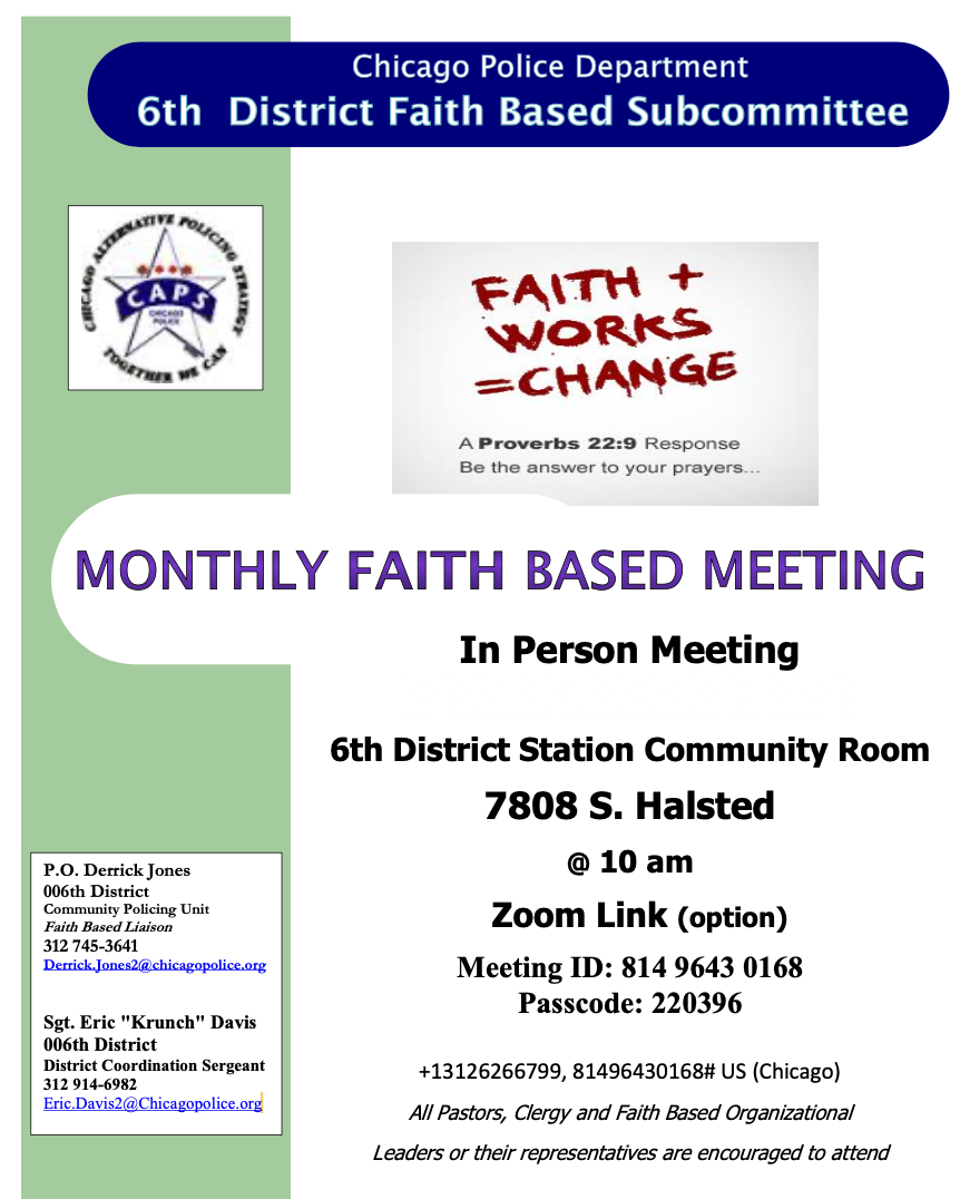 6th District Faith Based Subcommittee Monthly Meeting