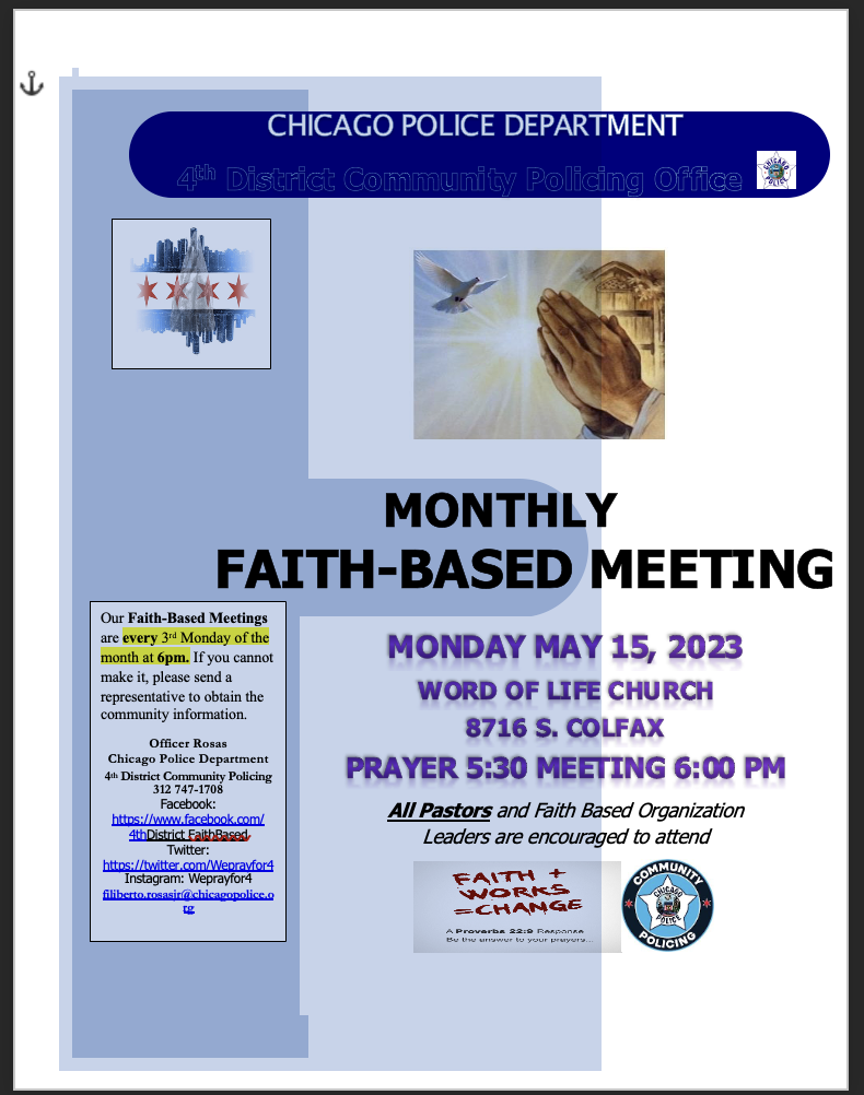 4th District Faith-Based Subcommittee Monthly Meeting